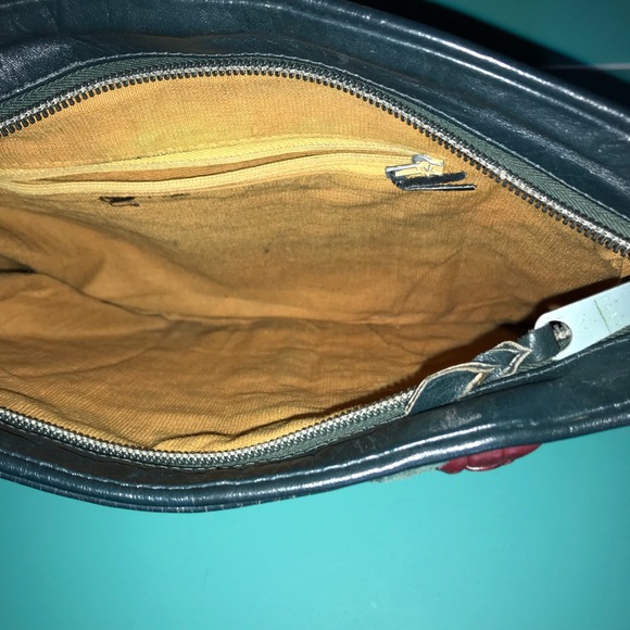 Gorgeous Bohemian Clutch Pouch Green Burgundy Tan Zippered Top - Picture 8 of 15